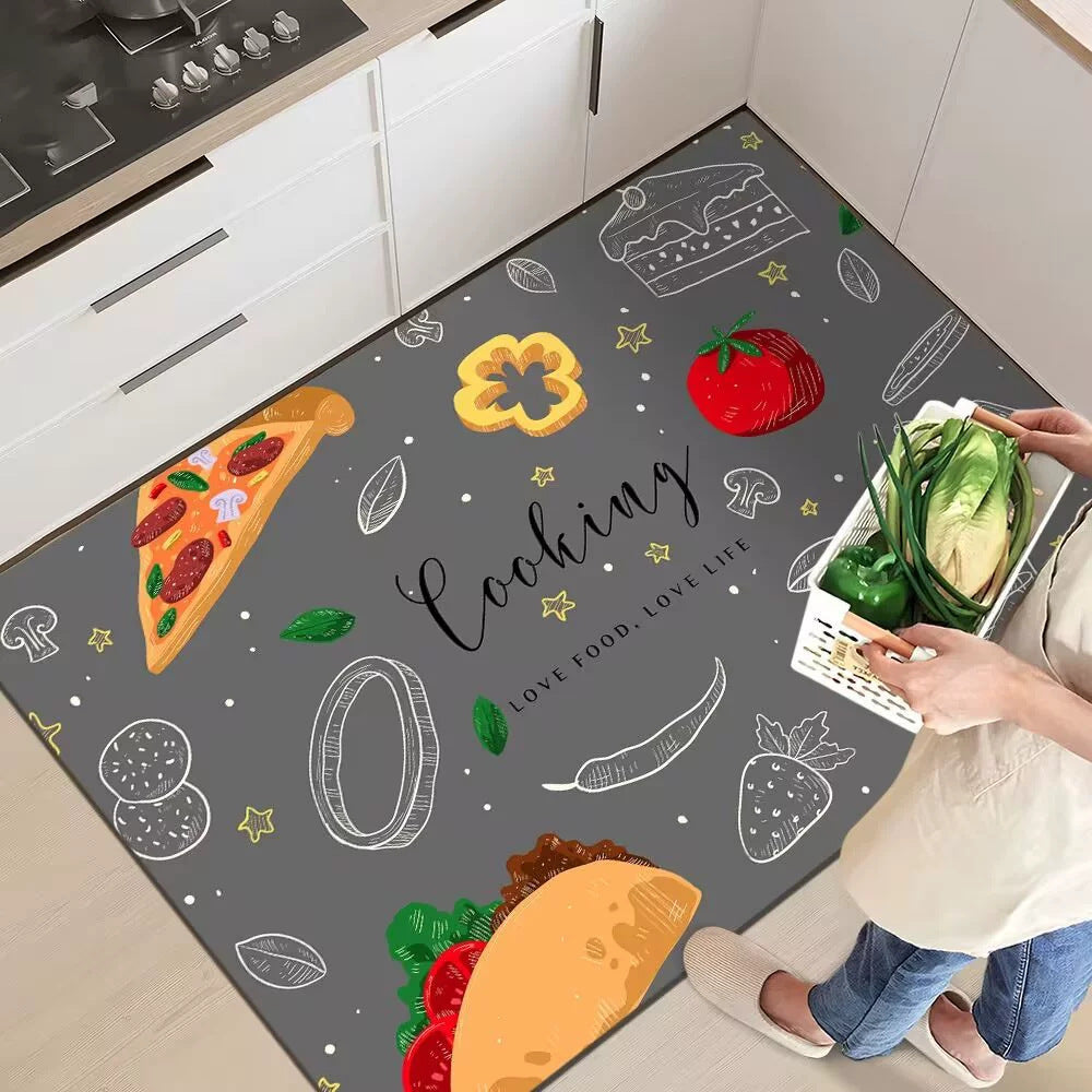 Playful Pizza-Themed Kitchen Mat