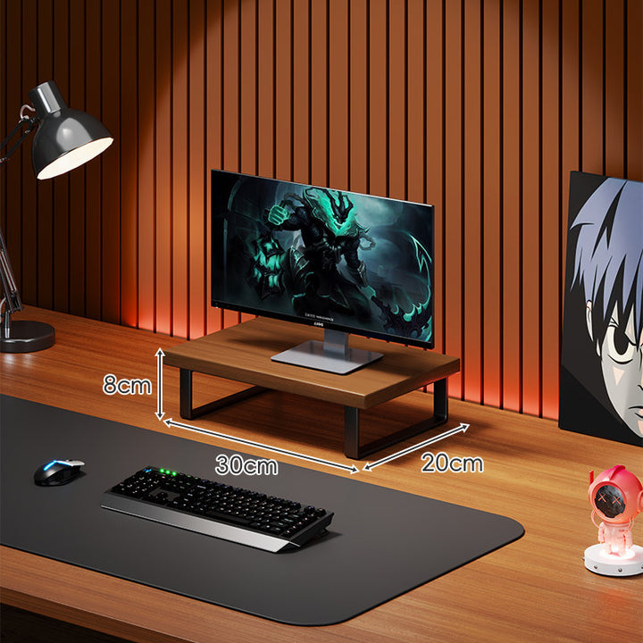Wooden Monitor Riser Stand with Metal Frame and Cable Management
