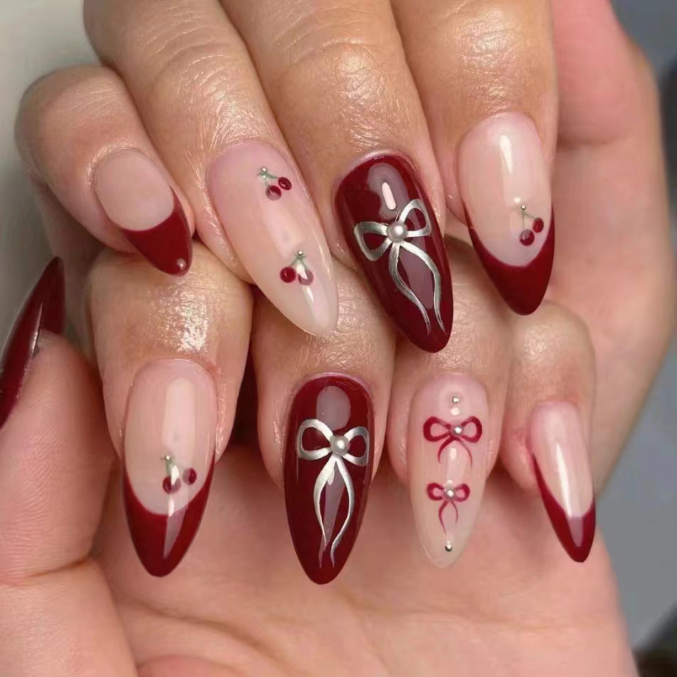 Elegant Bow and Cherry Design Nail Art Kit