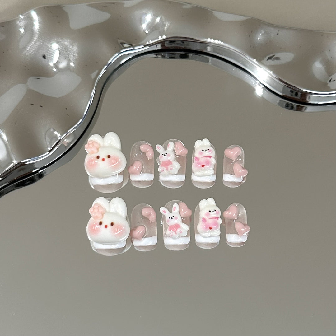 Whimsical Bunny-Themed Press-On Nail Art Set