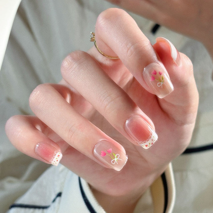 Artistic Floral Press-On Nail Set Stornfield