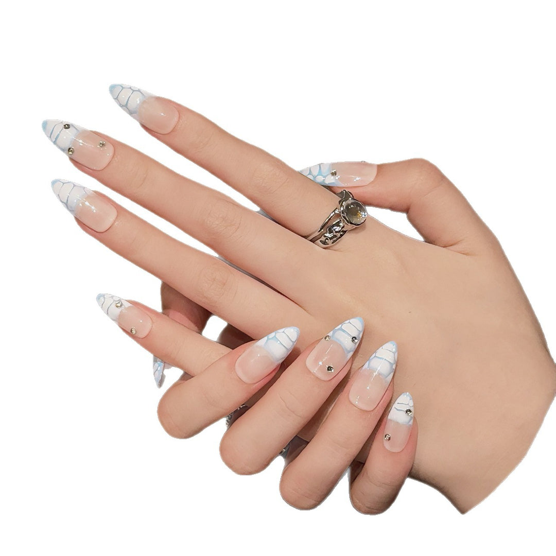 Artistic Press-On Nail Art Set with Rhinestone and Gradient Design