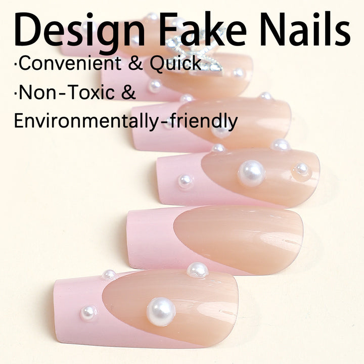 Acrylic nail set with stylish 3D pearl and glitter decorations Stornfield