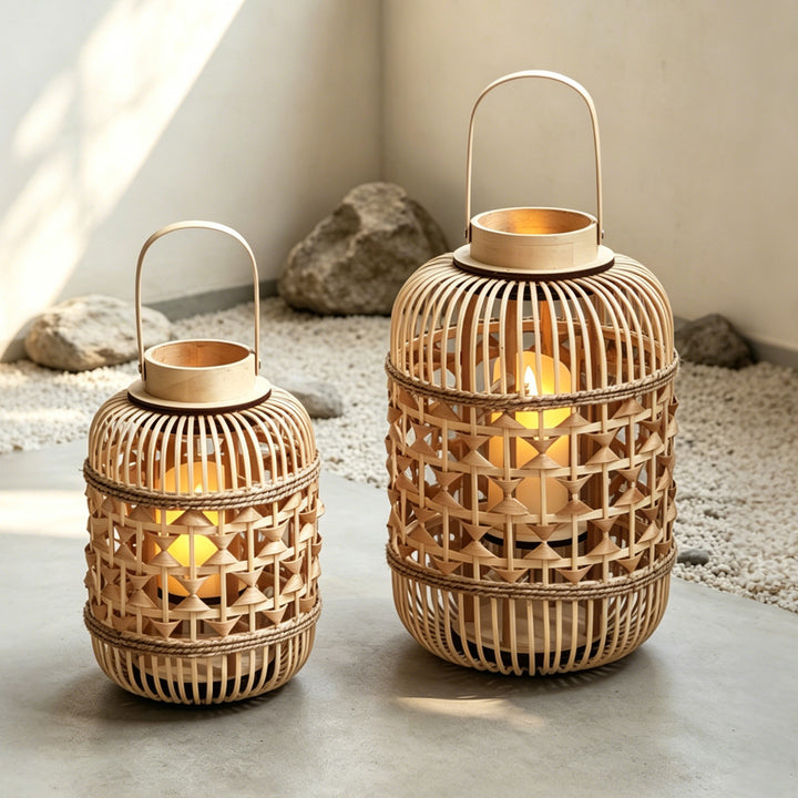 Decorative Lantern made of woven bamboo Stornfield