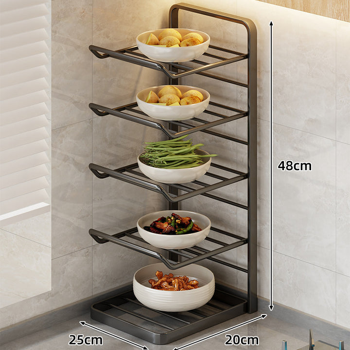 Four-Tier Swing-Out Kitchen Bowl Storage Rack Vertical Countertop Organizer