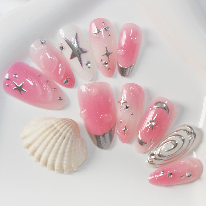 Artistic Star-Embellished Press-On Nail Design Stornfield