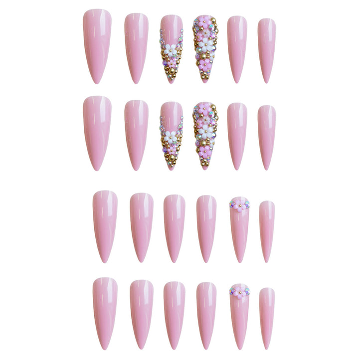 Artificial nail set with floral 3D decorations and glitter Stornfield