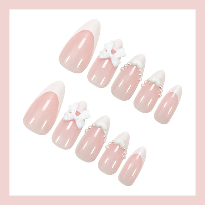 Art nail set with romantic bow and heart decorations Stornfield