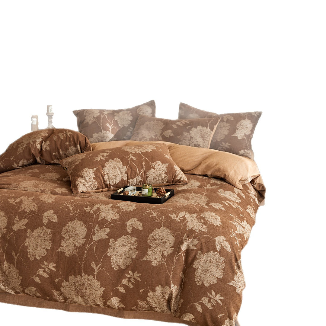 Floral Jacquard Cotton-Linen Duvet Cover Set with Reversible Sateen Back