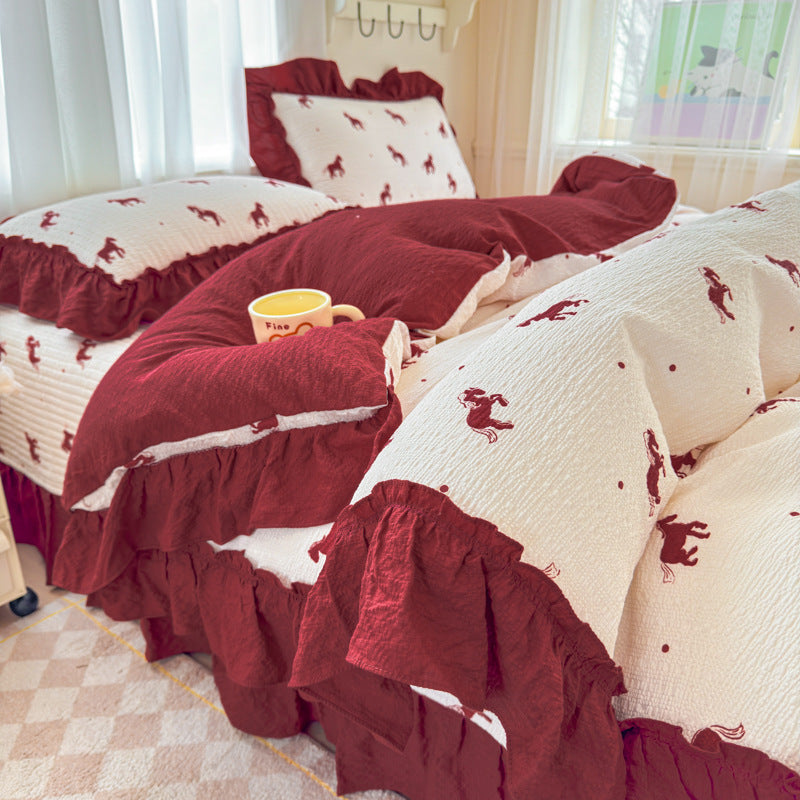 Playful Animal-Themed Ruffled Bedding Set
