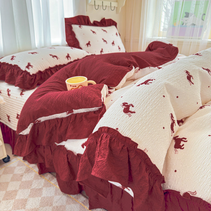Playful Animal-Themed Ruffled Bedding Set