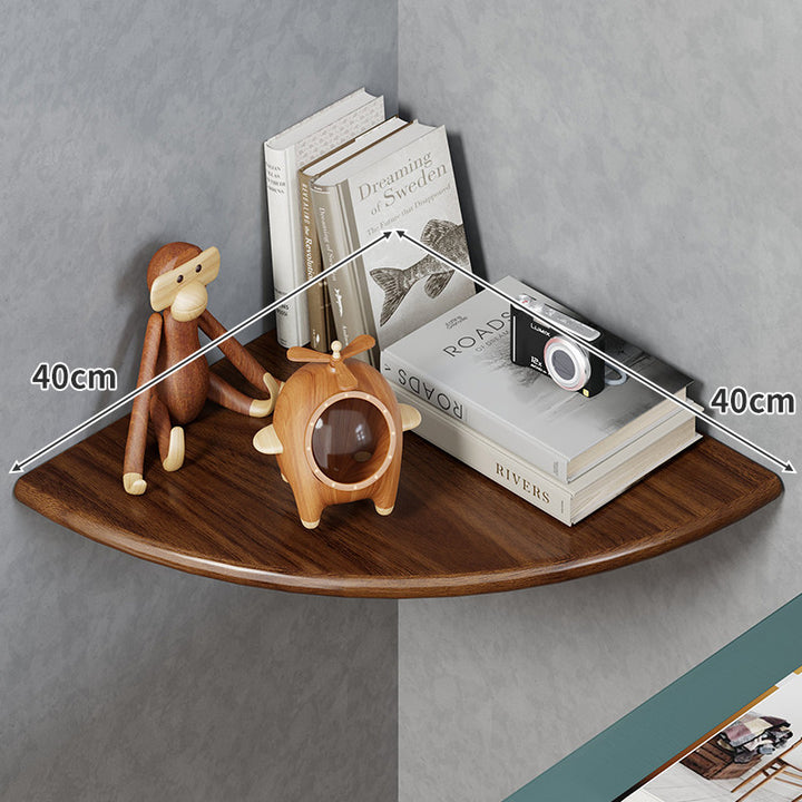 Quarter-Round Floating Corner Shelf Solid Wood Grain Wall-Mounted Display