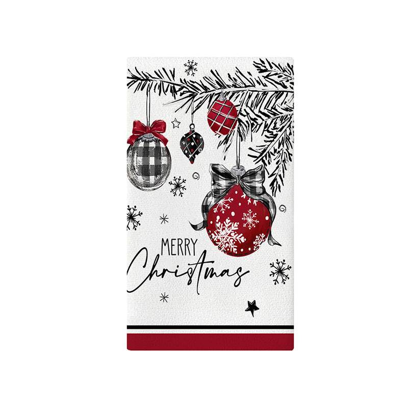 Festive Cotton-Linen Blend Kitchen Tea Towel with Scandinavian Christmas Tree Print
