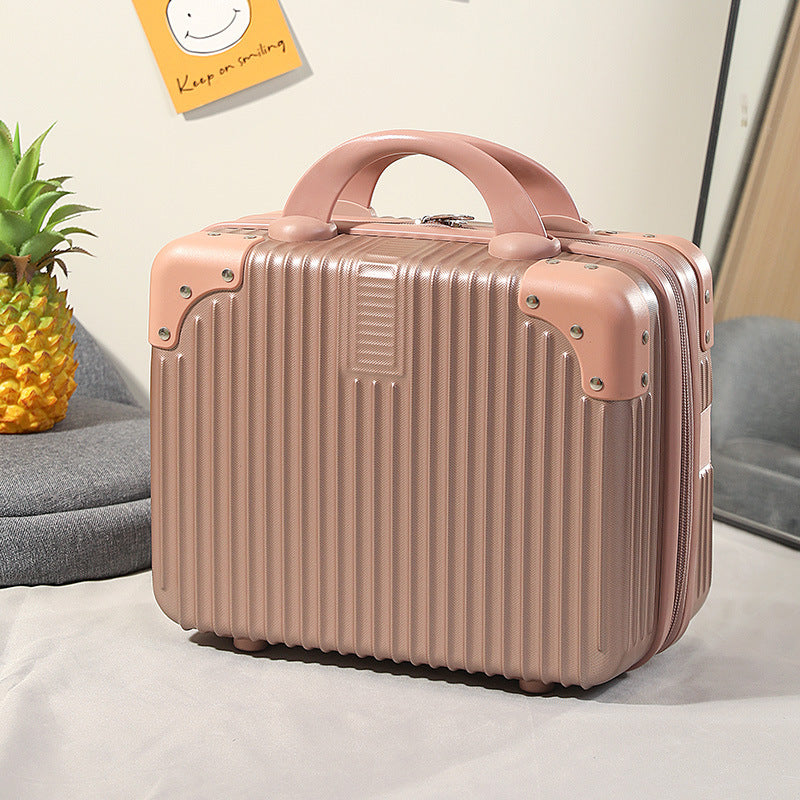 compact hard-shell travel vanity cosmetic and tech organizer with ribbed shell reinforced corners removable padded insert Stornfield