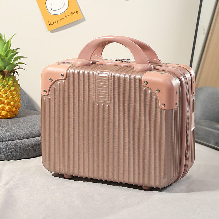 compact hard-shell travel vanity cosmetic and tech organizer with ribbed shell reinforced corners removable padded insert Stornfield