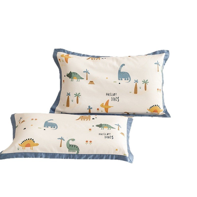 Kids Cotton Pillowcase Set Nautical Whale Print with Blue Contrast Border
