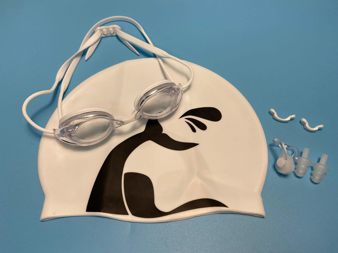 Swimming goggles with adjustable head strap and comfort nose piece Stornfield