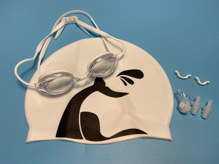Swimming goggles with adjustable head strap and comfort nose piece Stornfield