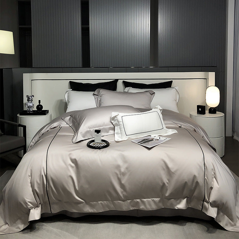 Luxury Satin Duvet Cover Set with Piped Edge and Hypoallergenic Microfiber