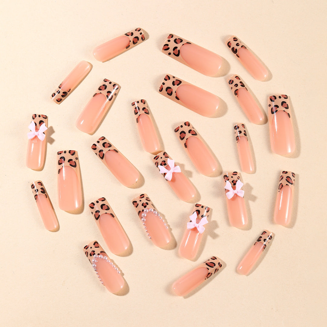 Exquisite Long Nail Art Set with Bow Accents Stornfield