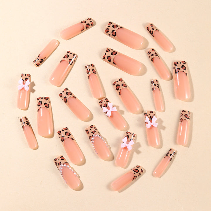 Exquisite Long Nail Art Set with Bow Accents Stornfield