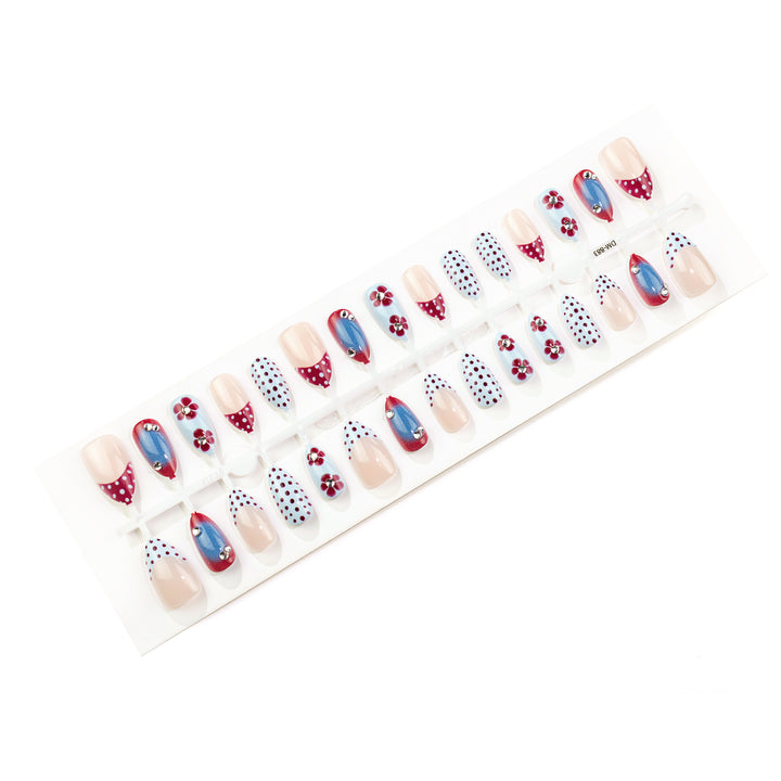 Elegant Press-On Nail Art Set with Floral and Polka Dot Design Stornfield