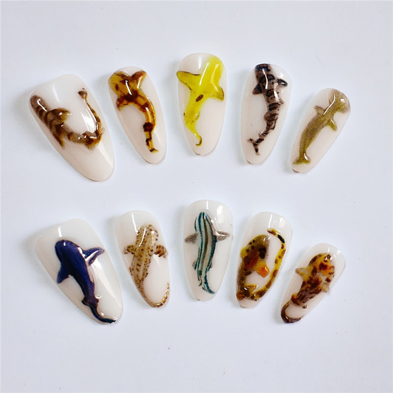 Artistic Shark-Themed Nail Extensions Stornfield