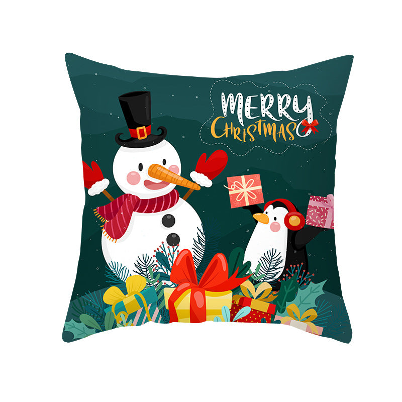 Festive Christmas Decorative Throw Pillow Cover with Holiday Gift and Snowflake Print