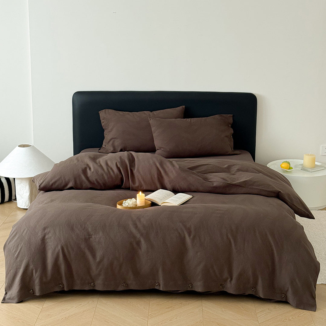 Washed Cotton Button-Closure Duvet Cover Set with Envelope Pillowcases