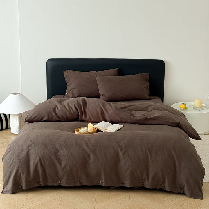 Washed Cotton Button-Closure Duvet Cover Set with Envelope Pillowcases