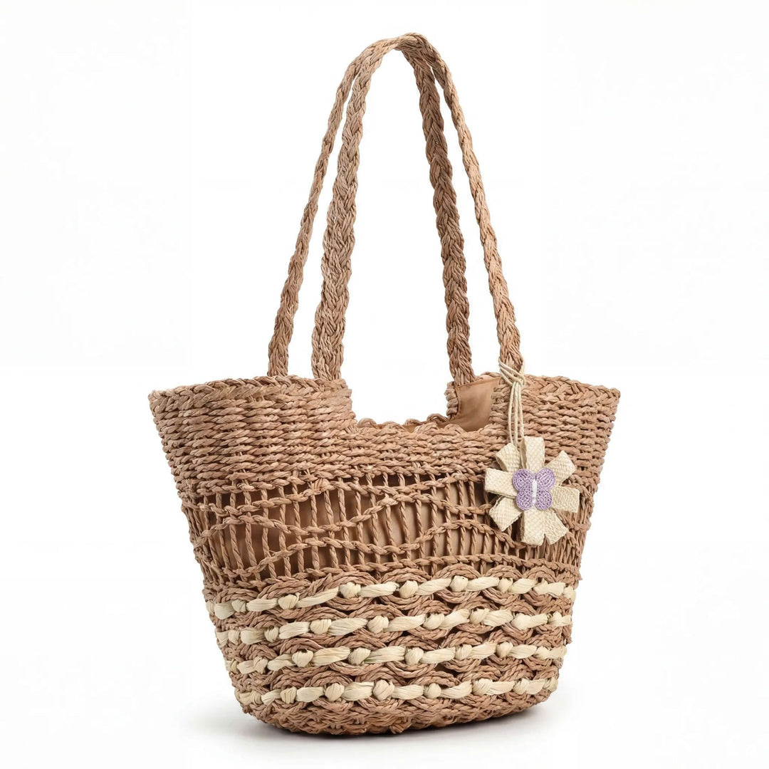 Handwoven straw bag with unique flower detail Stornfield