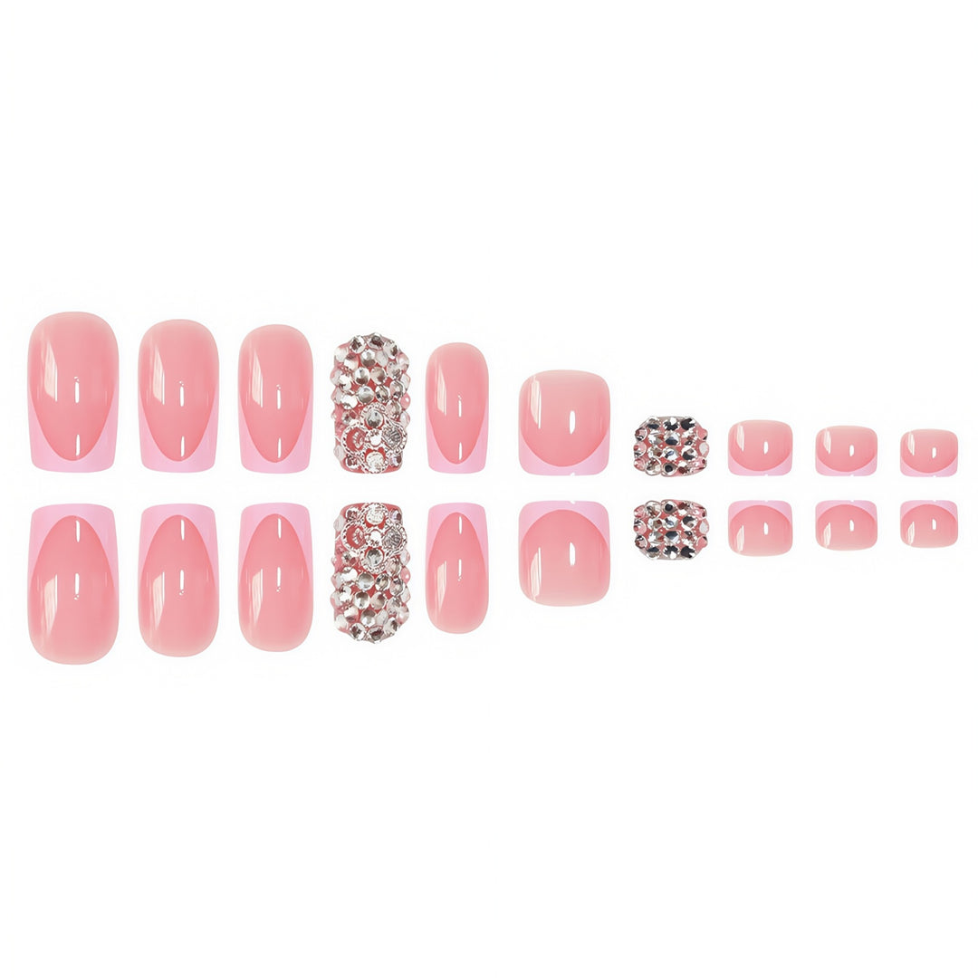 Elegant Press-On Nail Set with Rhinestone Accents Stornfield
