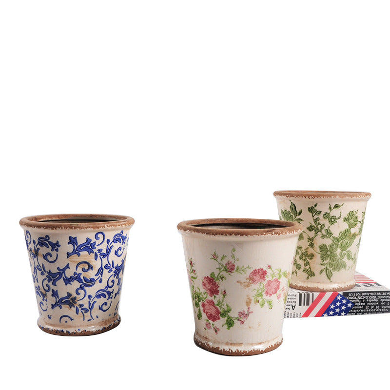 Decorative ceramic flower pot with floral design Stornfield