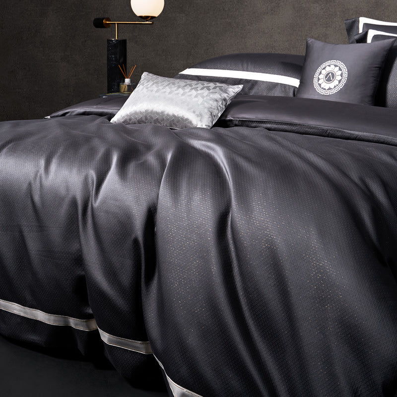 Premium Textured Cotton Sateen Duvet Cover Set with Satin Piping and Reversible Micro‑Sateen Back