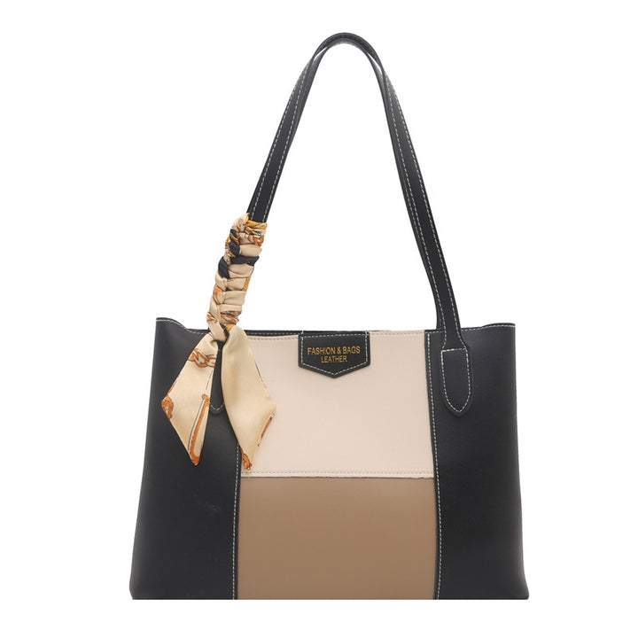 Structured Tote Handbag with Decorative Scarf