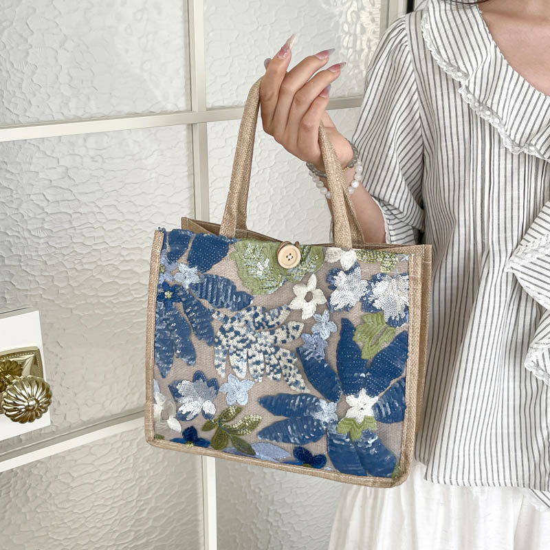 Embroidered Sequined Tote Bag
