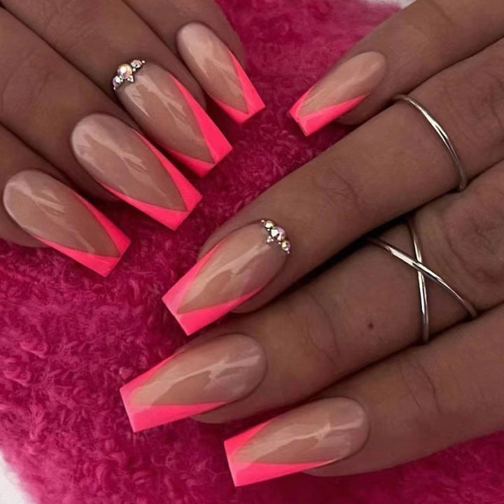 Artful Nail Extensions with Neon Tips and Rhinestone Decoration Stornfield