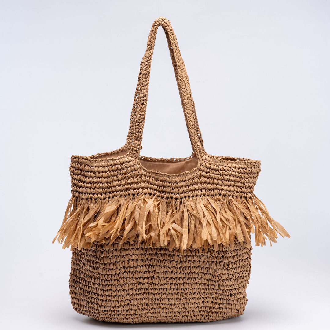 Straw bag with fringes and modern details Stornfield