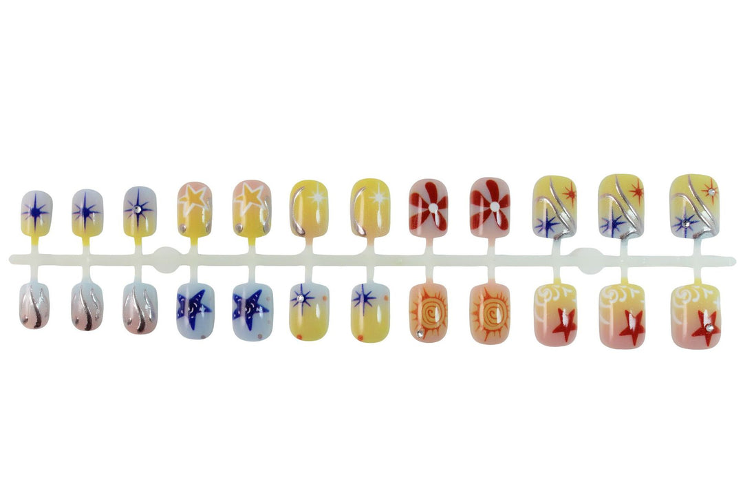 Acrylic nail set with creative floral and geometric design Stornfield