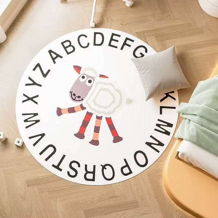 Round Educational Baby Play Rug with Alphabet Border and Bear Illustration