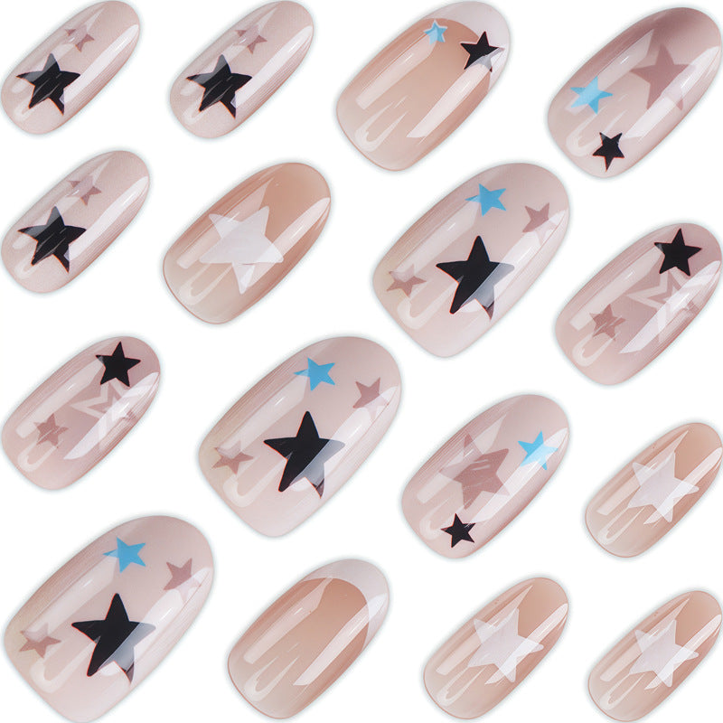 Artistic Press-On Nail Set with Star Designs Stornfield