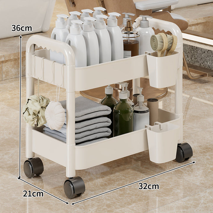 Three-Tier Rolling Mobile Storage Cart with Wheels and Removable Accessory Cups