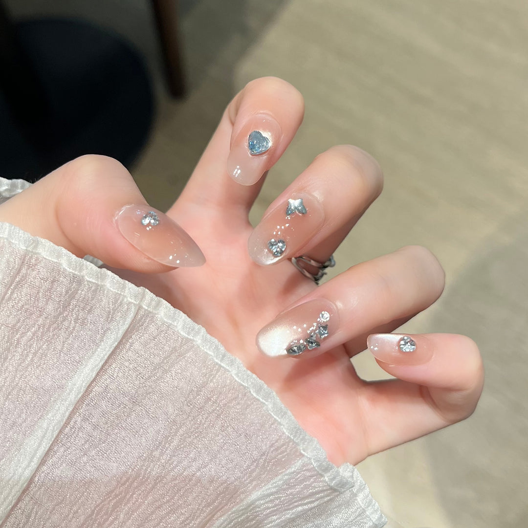 Heart-Shaped Crystal-Embellished Press-On Nail Art Stornfield