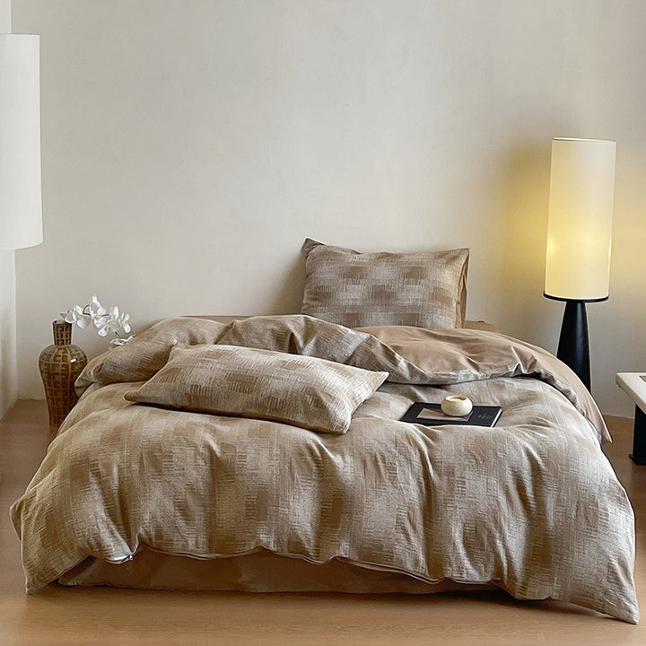 Luxurious cotton bedding set with abstract floral print and reversible function