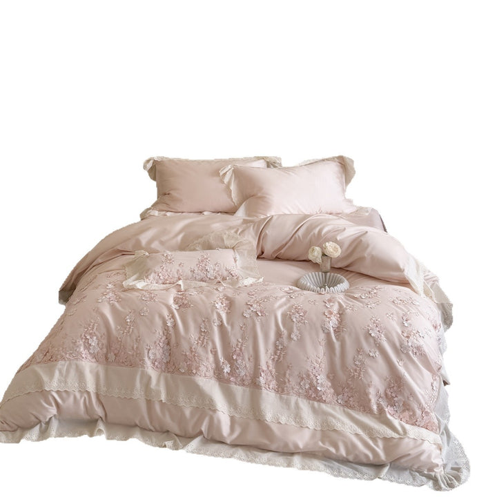 Romantic Embroidered Floral Ruffled Duvet Cover Set