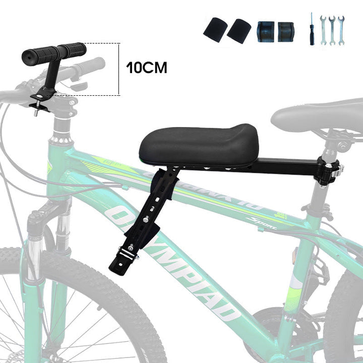 rear frame-mounted padded child bike seat with triple loop backrest and adjustable clamp Stornfield