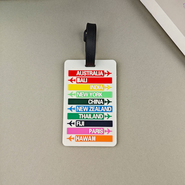 Unisex luggage tag with international travel destinations Bowlift