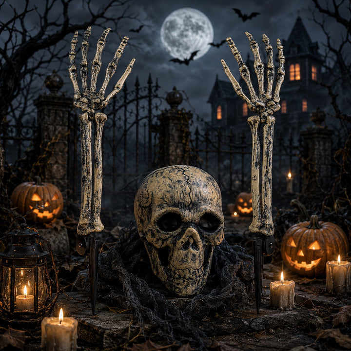 Creepy Halloween decor skeleton tree trunks Stornfield