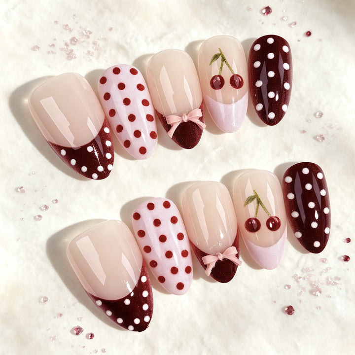Artistic Floral and Polka Dot Press-On Nail Set