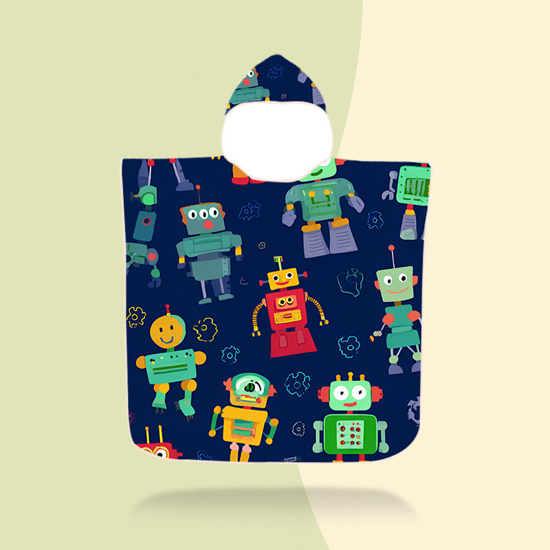 colorful hooded poncho with robot motif Stornfield